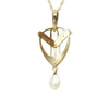 Signed Krementz 14k Yellow Gold Lavalier set with Pearls in the shape of a Lyre