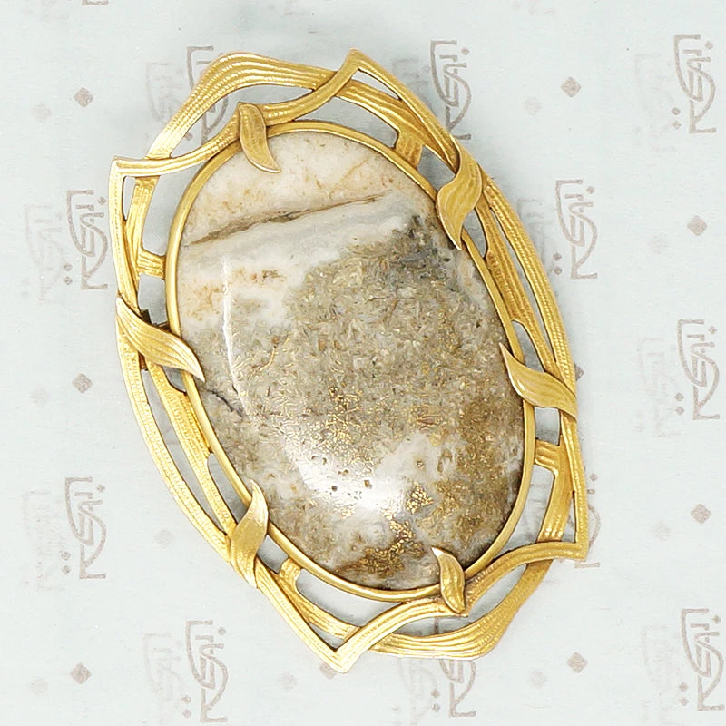 large gold quartz art nouveau brooch
