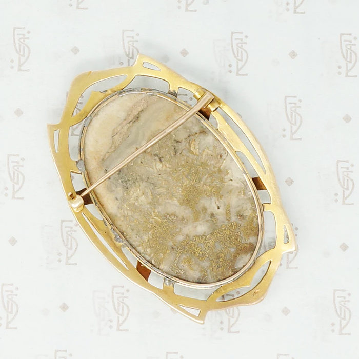 large gold quartz art nouveau brooch back