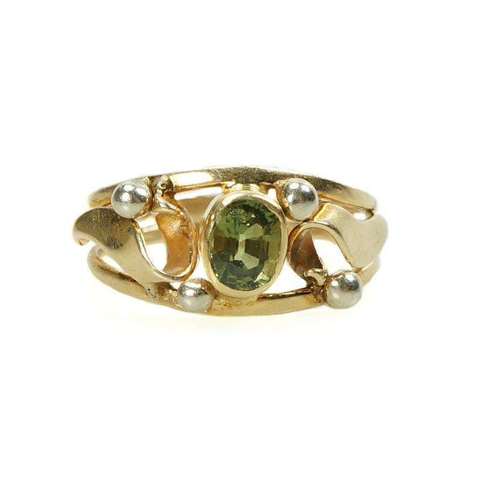 Arts and Crafts Era Cushion Cut Green Sapphire Ring