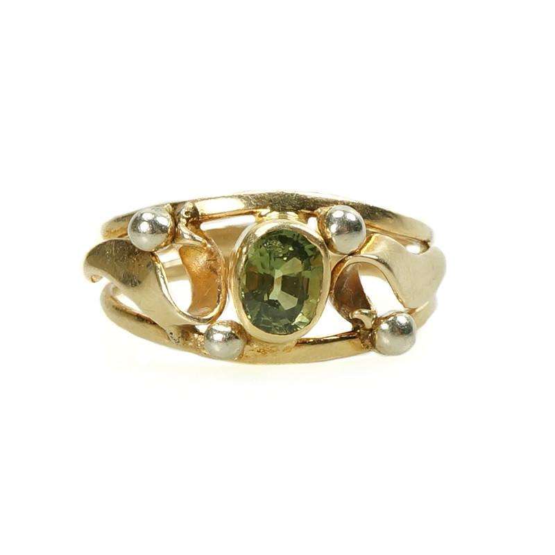 Arts and Crafts Era Cushion Cut Green Sapphire Ring