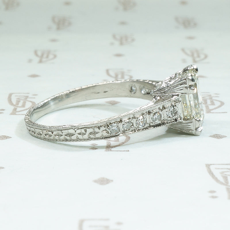 Emerald Step Cut Diamond Platinum Engagement Ring