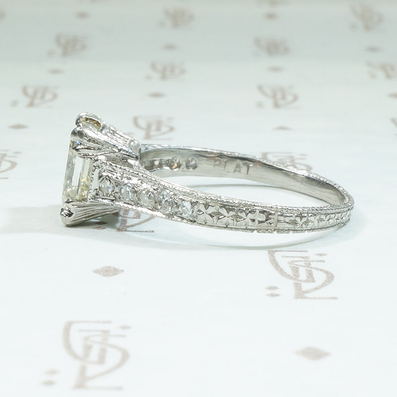Emerald Step Cut Diamond Platinum Engagement Ring
