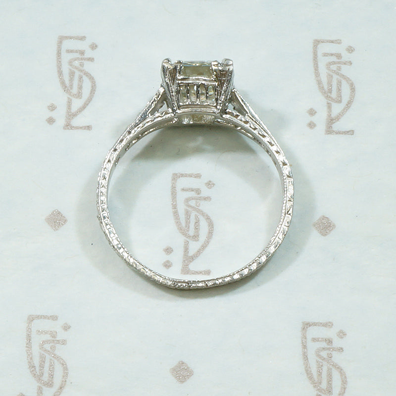 Emerald Step Cut Diamond Platinum Engagement Ring