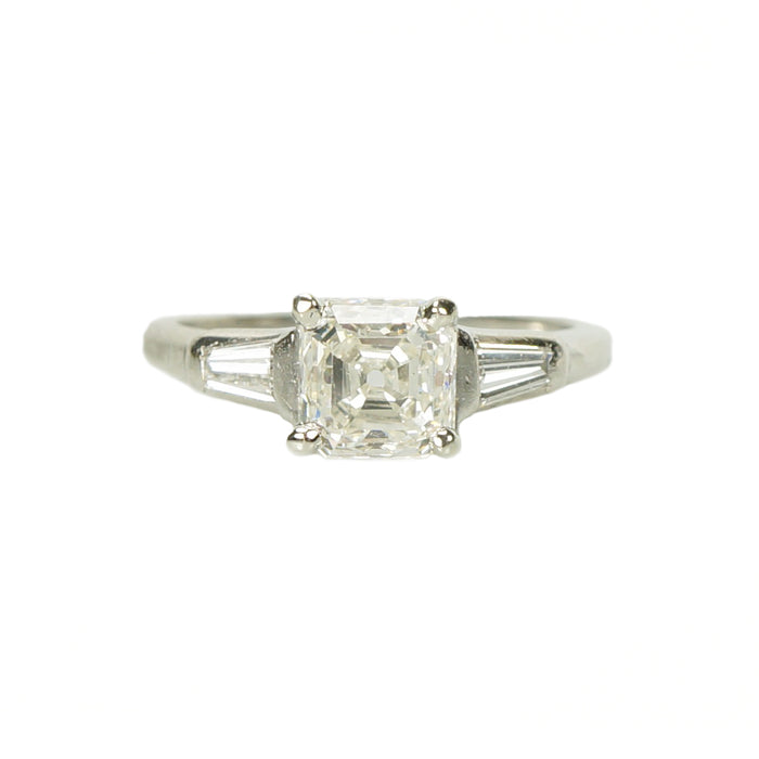 Vintage Asscher Cut Diamond and Platinum Engagement Ring - Gem Set Love