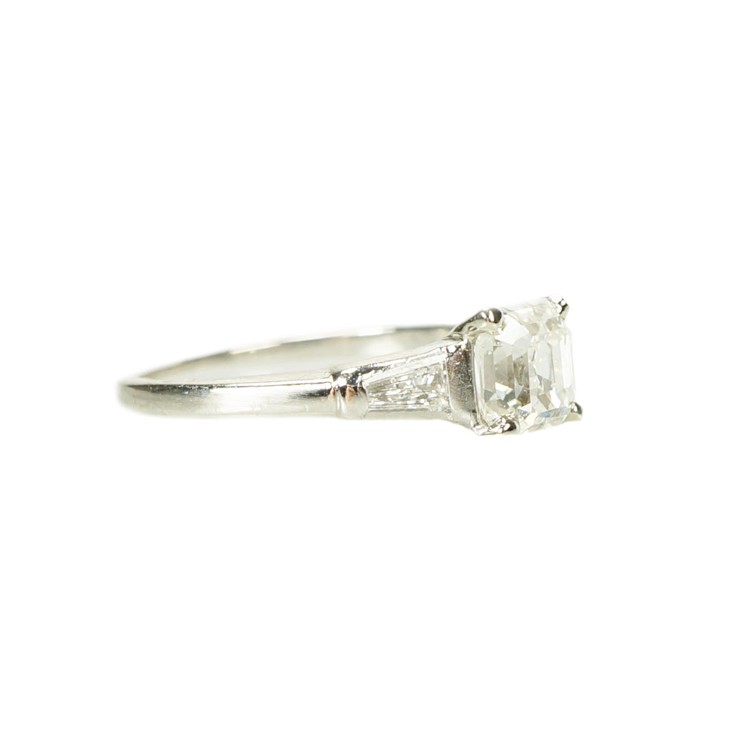 Vintage Asscher Cut Diamond and Platinum Engagement Ring - Gem Set Love