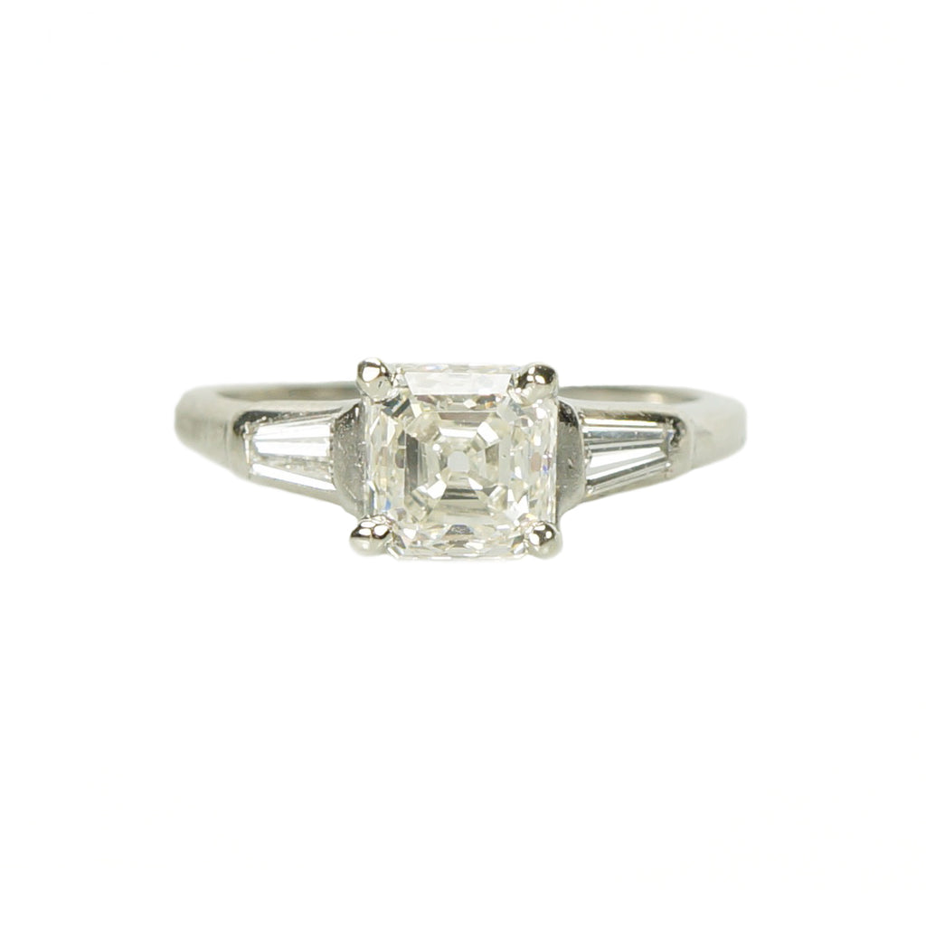Vintage Asscher Cut Diamond and Platinum Engagement Ring - Gem Set Love