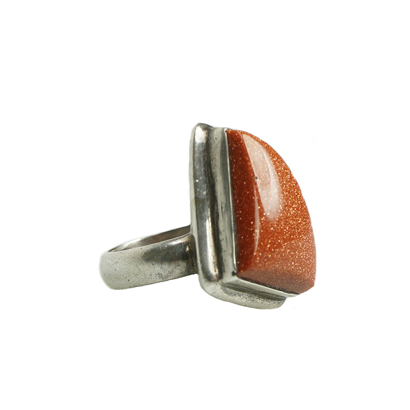 1980s art ring silver and goldstone