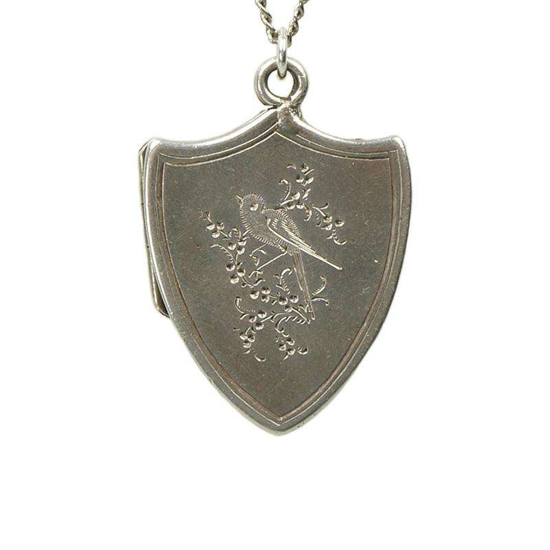 Vintage Sterling Silver Shield Shaped Locket with a Bird