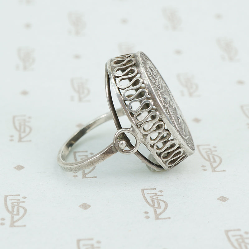 vintage austrian silver ring with crown side view