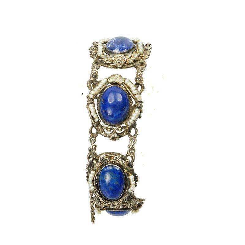 Austro-Hungarian Bracelet Lapis and Pearl Bracelet