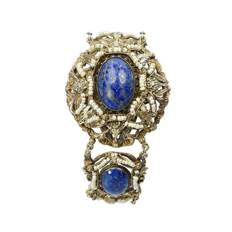Austro-Hungarian Bracelet Lapis and Pearl Bracelet