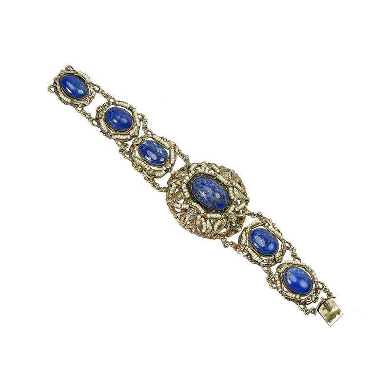 Austro-Hungarian Bracelet Lapis and Pearl Bracelet