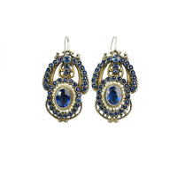 Austro Hungarian Sapphire Blue Gilt Silver Earrings - Gem Set Love