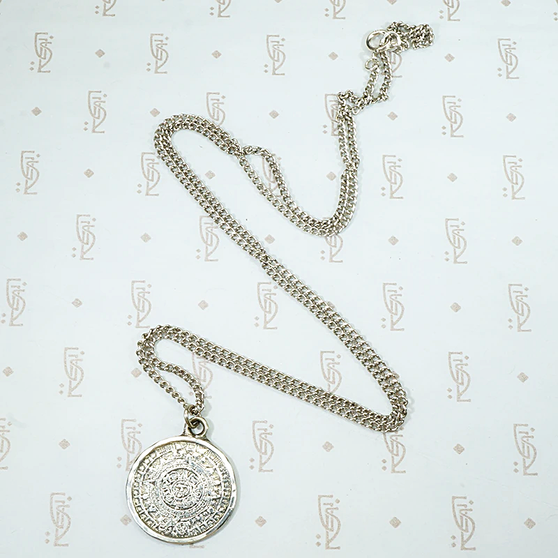 Aztec Calendar Engraved Sterling Pendant