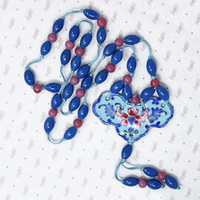 Pink & Blue Peking Glass Necklace with Enamel