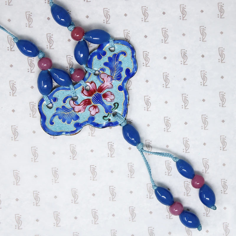 Pink & Blue Peking Glass Necklace with Enamel