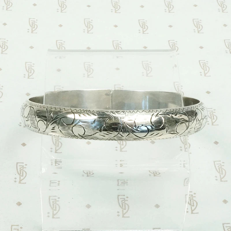Pretty Engraved Sterling Silver Bangle Bracelet