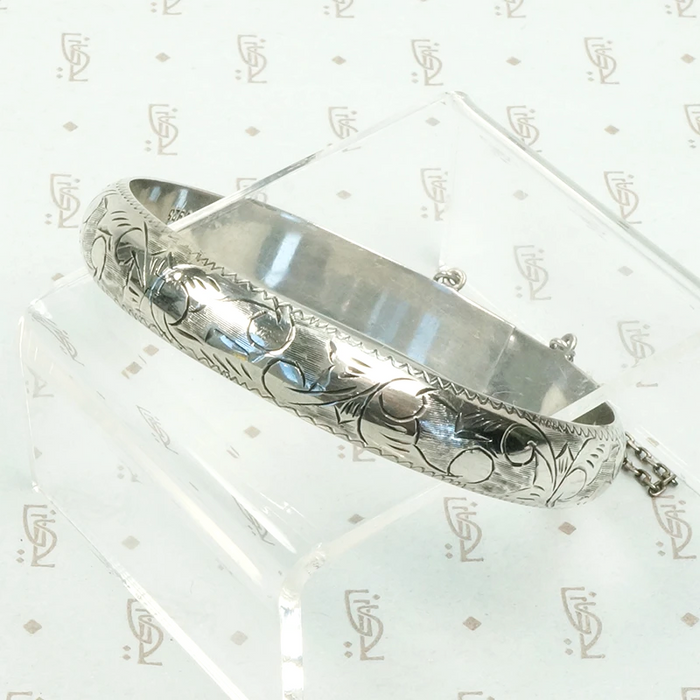 Pretty Engraved Sterling Silver Bangle Bracelet