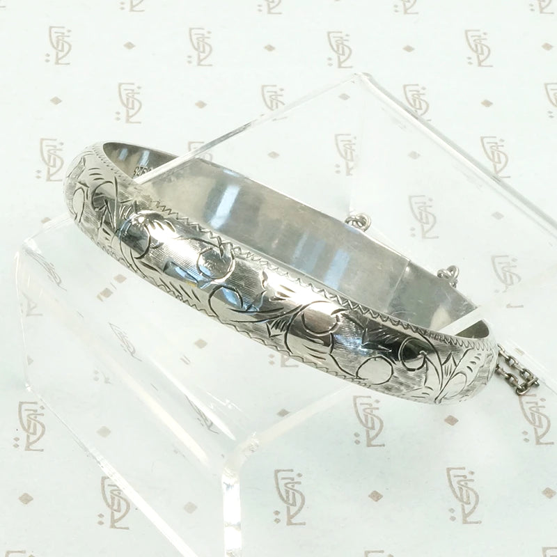 Pretty Engraved Sterling Silver Bangle Bracelet