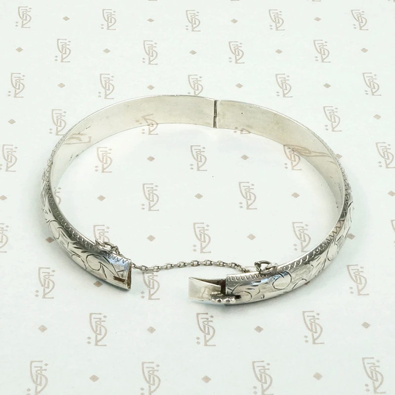 Pretty Engraved Sterling Silver Bangle Bracelet