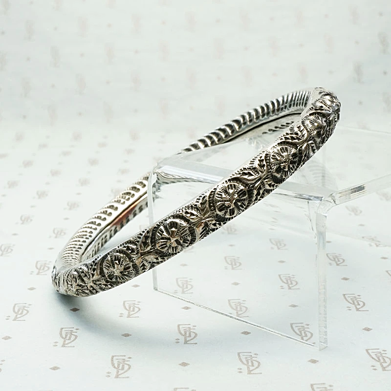 Hand Engraved Repoussé Silver Bangle