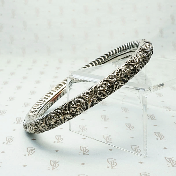 Hand Engraved Repoussé Silver Bangle