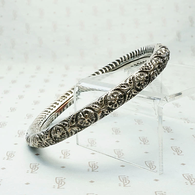 Hand Engraved Repoussé Silver Bangle