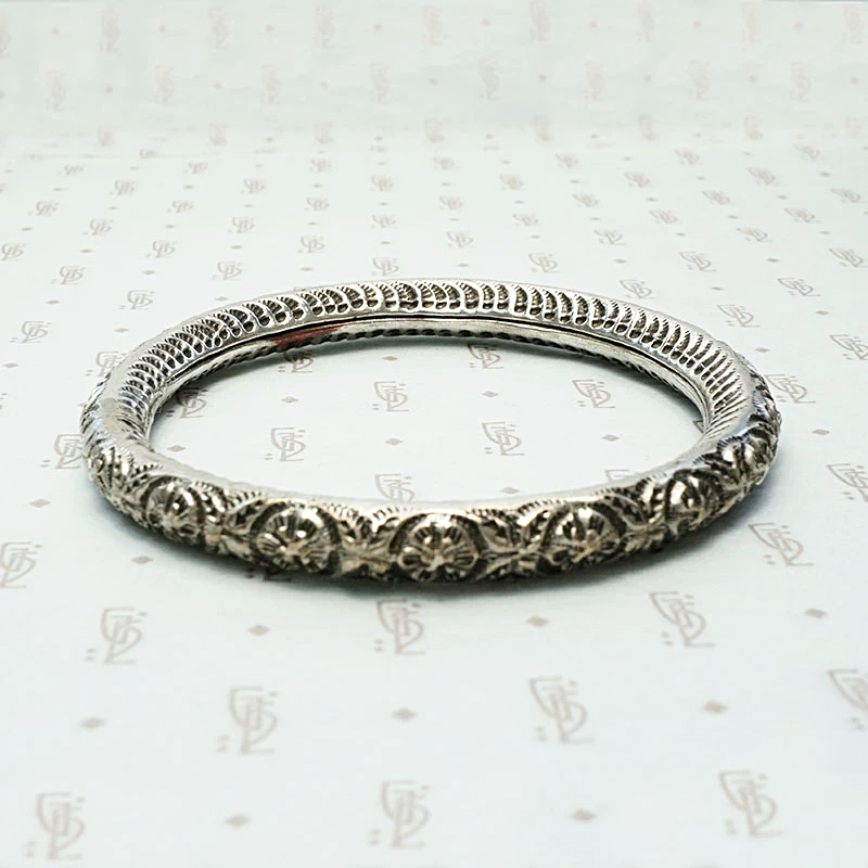 Hand Engraved Repoussé Silver Bangle