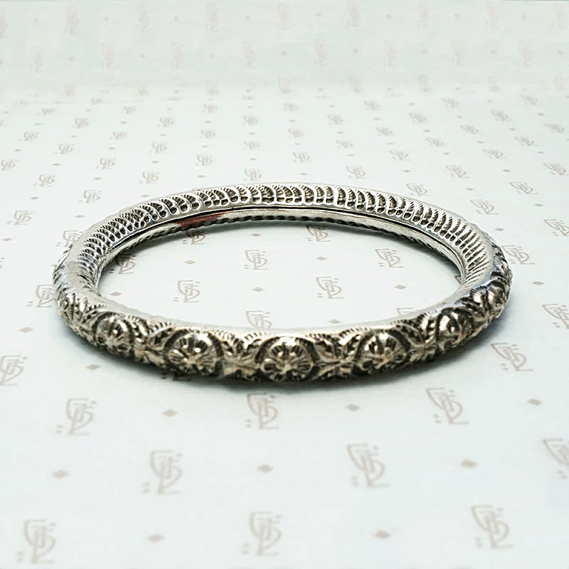 Hand Engraved Repoussé Silver Bangle