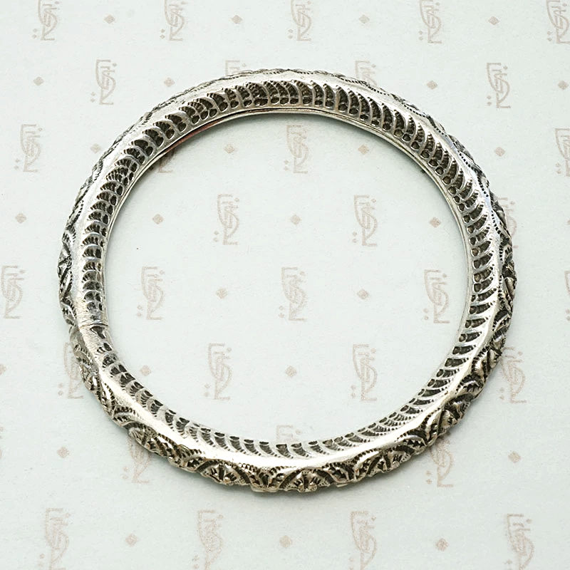 Hand Engraved Repoussé Silver Bangle