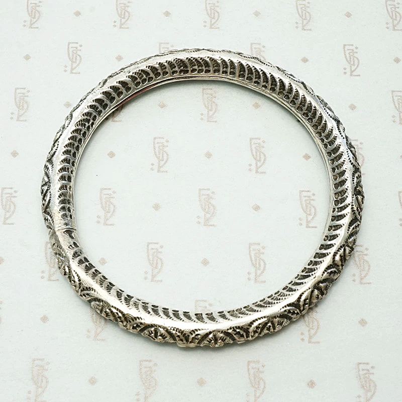 Hand Engraved Repoussé Silver Bangle