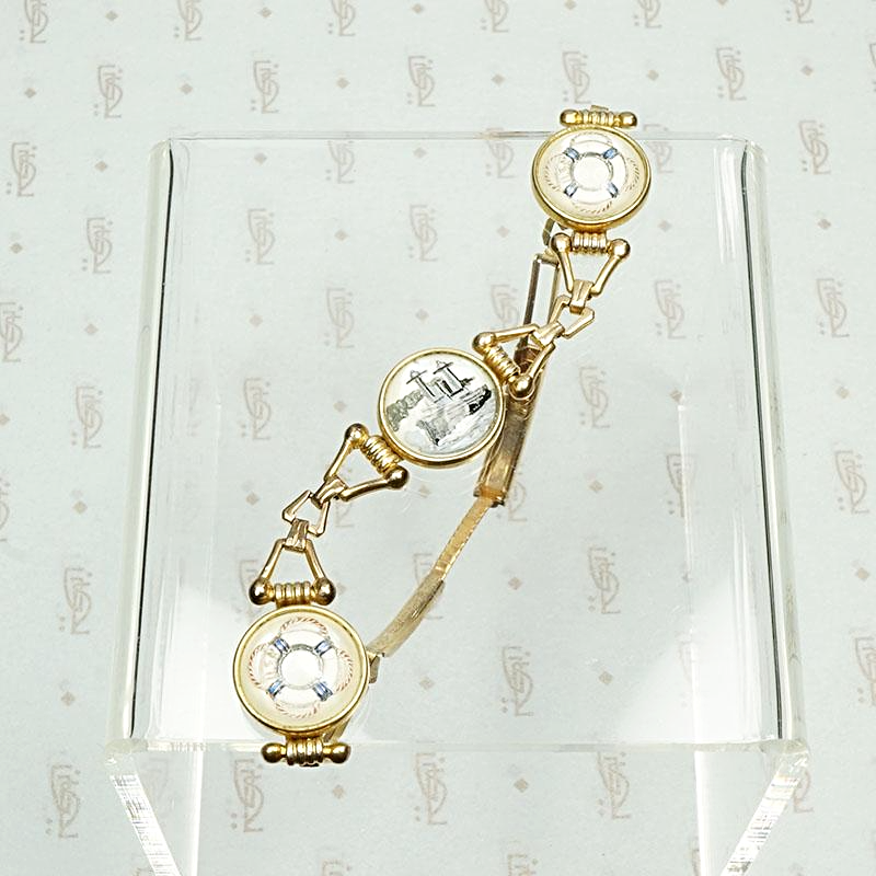 Word War II Era Reverse Painted Crystal Bracelet with Nautical Theme