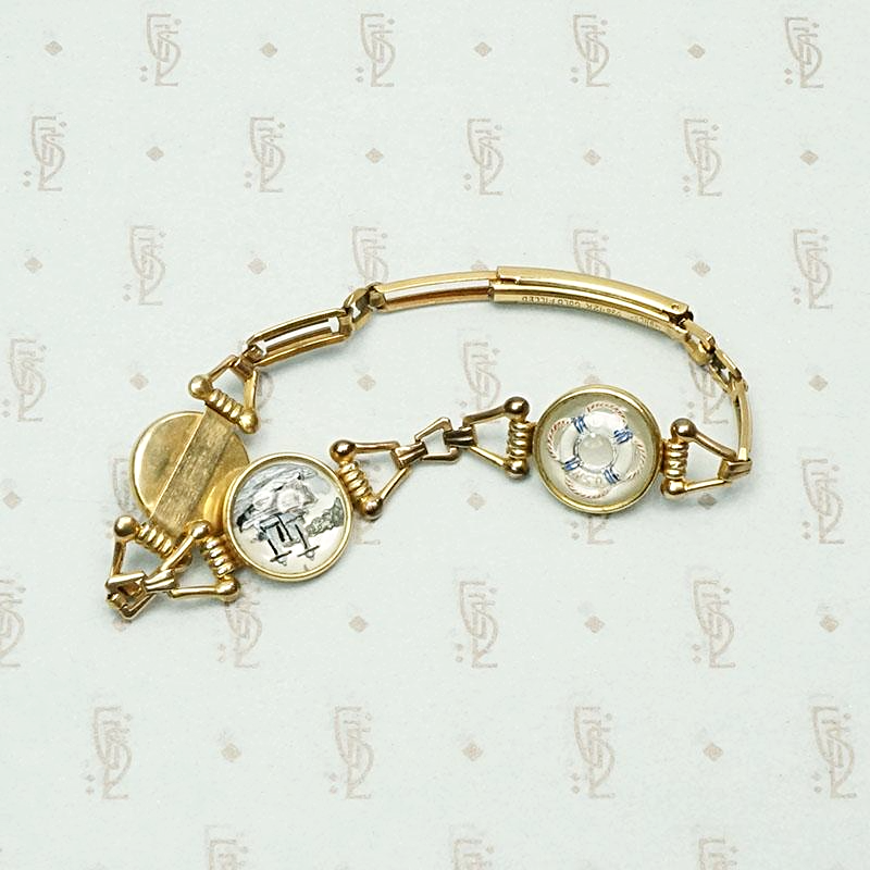 Word War II Era Reverse Painted Crystal Bracelet with Nautical Theme