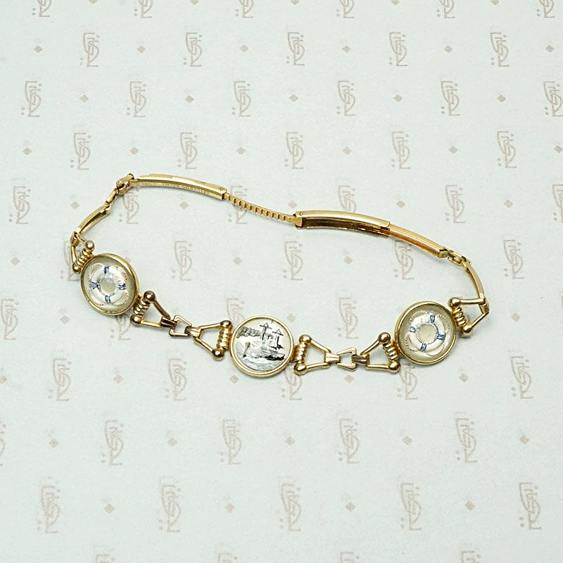 Word War II Era Reverse Painted Crystal Bracelet with Nautical Theme, clasp view.