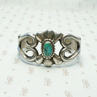 Child's Navajo Sand Cast Silver & Turquoise Cuff