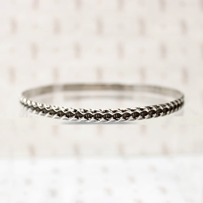 Edgy Twisted Plait Sterling Silver Bangle 
