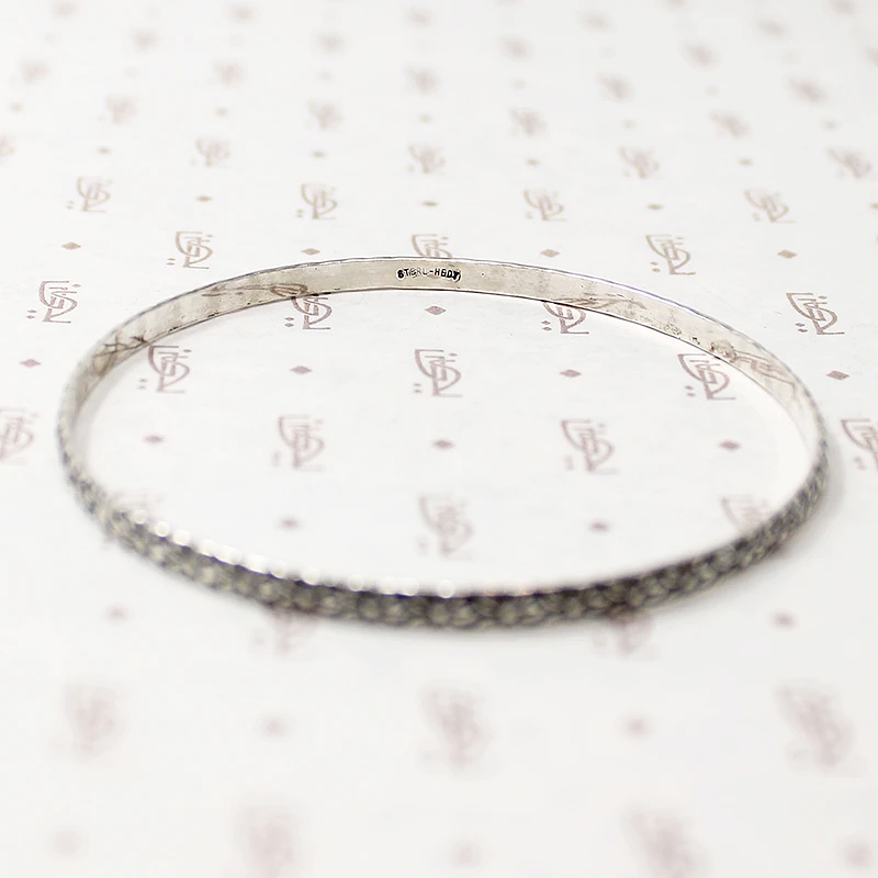 Crisply Engraved Flower Bangle Signed "Sterl-Hedy"