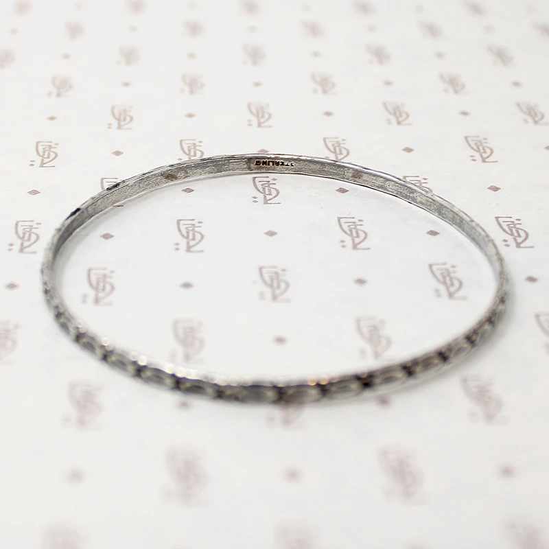 Mid Century Engraved Sterling Silver Bangle Bracelet