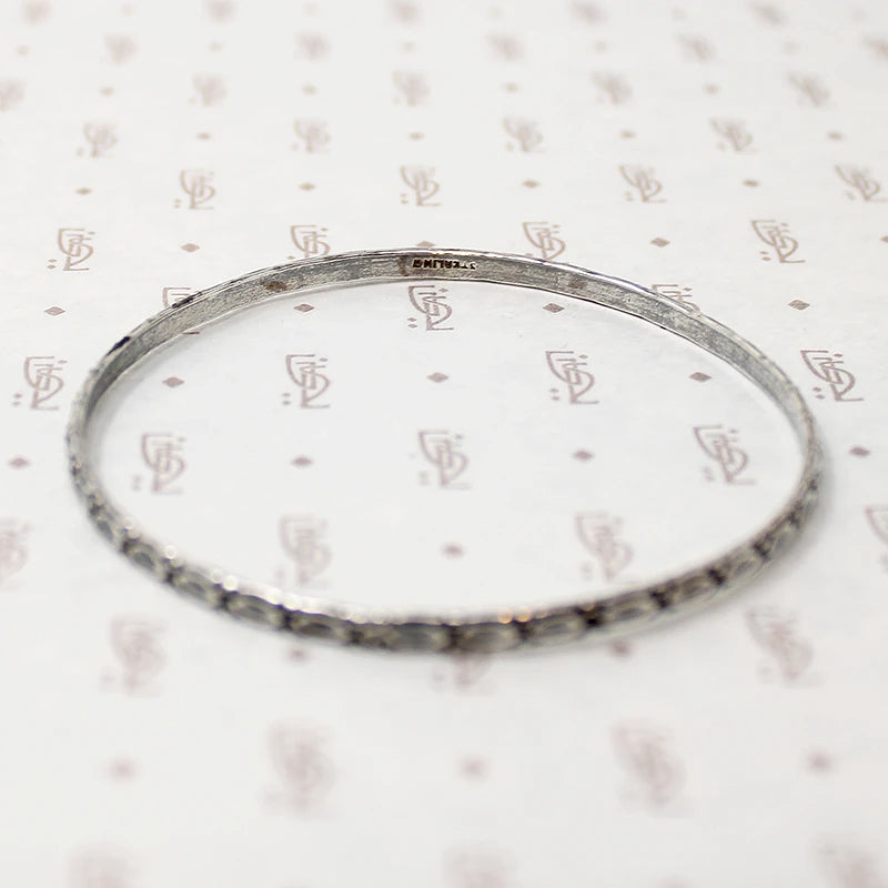 Mid Century Engraved Sterling Silver Bangle Bracelet
