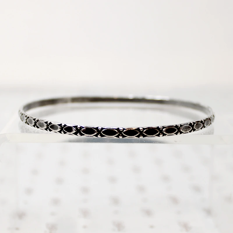 Mid Century Engraved Sterling Silver Bangle Bracelet