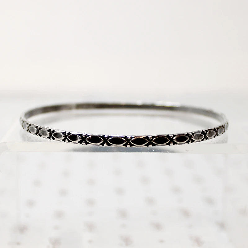 Mid Century Engraved Sterling Silver Bangle Bracelet