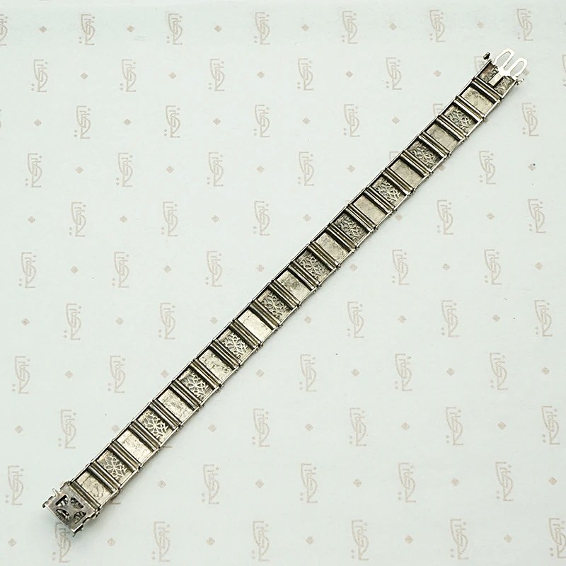 Enamel Roses on Silver Filigree Vintage Line Bracelet. Back view.