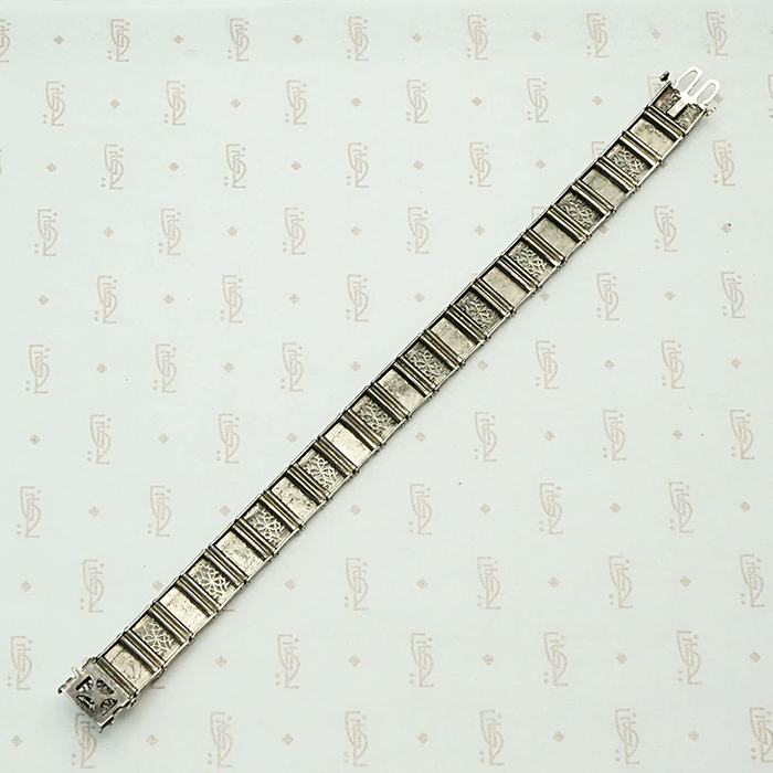 Enamel Roses on Silver Filigree Vintage Line Bracelet. Back view.