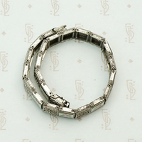 Enamel Roses on Silver Filigree Vintage Line Bracelet. Side view.