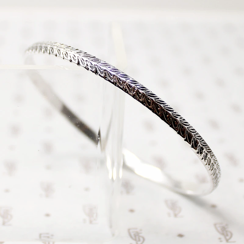 Feathery Engraved Sterling Silver Bangle Bracelet