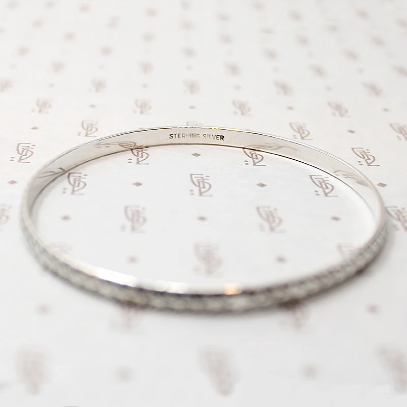 Feathery Engraved Sterling Silver Bangle Bracelet