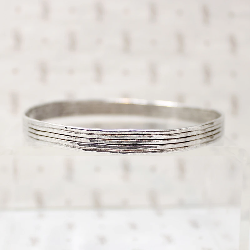 Subtly Hammered 1970s Brutalist Silver Bangle