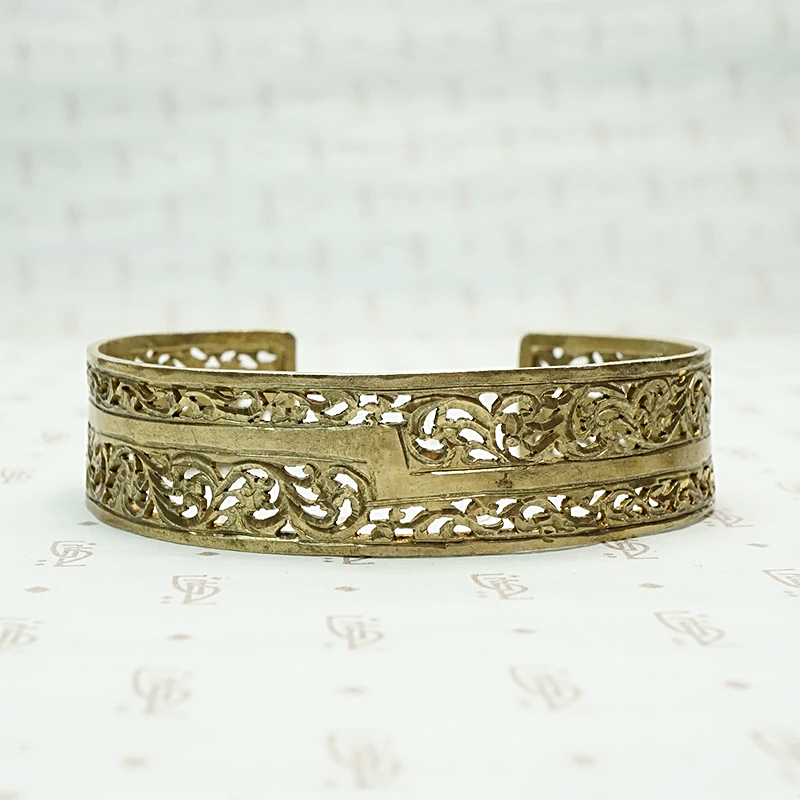 Moroccan Silver Gilt Filigree Cuff with Lightning Bolt