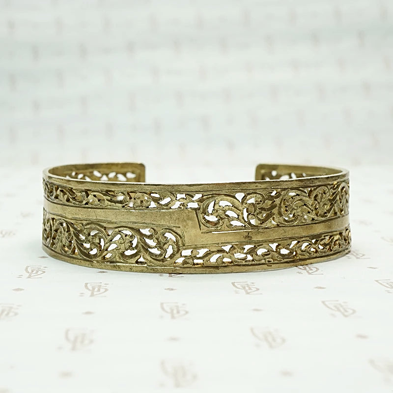 Moroccan Silver Gilt Filigree Cuff with Lightning Bolt